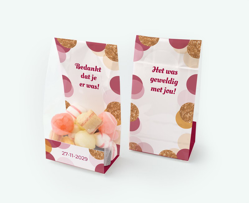 printed candy bag with your own design used as a candy thank-you gift