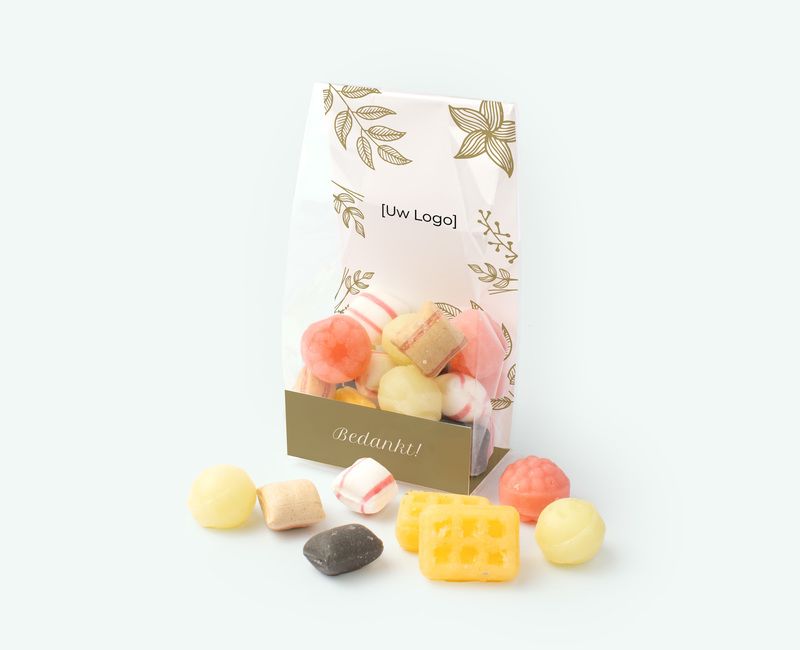 Printed candy bag with logo used as a promotional gift