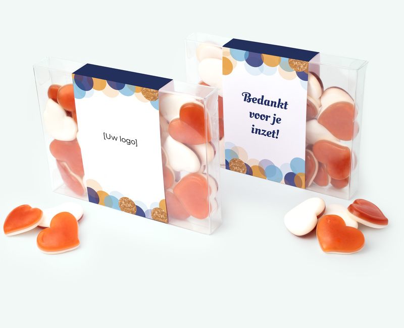 Candy square groot met eigen ontwerp als cadeau voor zakelijke relaties