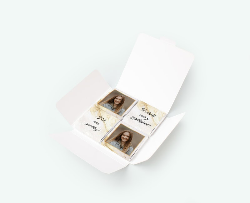 Personalised chocolate with photo and text used as a thank-you gift