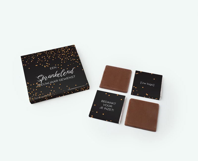 Chocolade doosje met foto en eigen ontwerp ingezet als zakelijk bedankje chocolade met logo