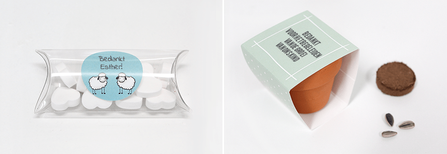 Kinderdagverblijf bedankje met een mini pillow box met snoep