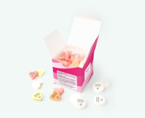 cube box printed candy m logo