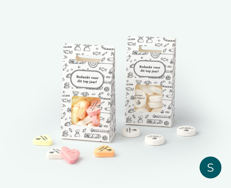 S-size city box with printed sweets and your own logo as a business thank-you gift