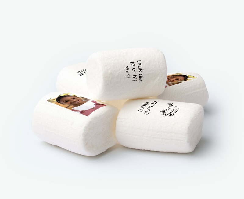 bedrukte marshmallows foto communie