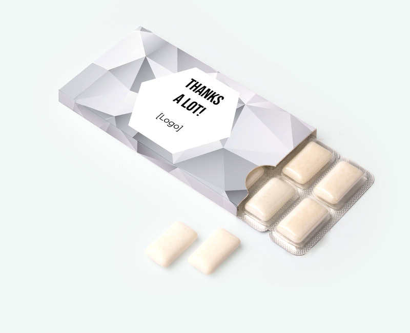 Printed chewing gum with logo deployed as a business thank-you gift