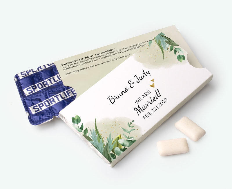 Personalised printed chewing gum as a wedding thank-you gift