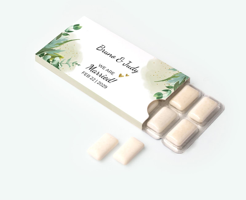 Printed chewing gum with name deployed as wedding thank-you gift