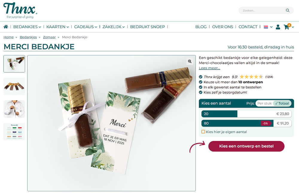 Merci chocoladebedankjes en cadeau-opties